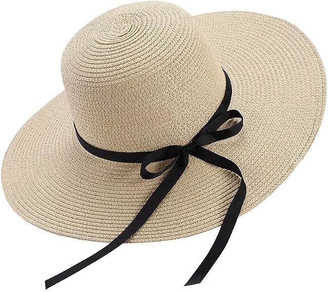 Moxamo Women's Straw Hat Summer Bowknot Beach Foldable Hats UV Protection UPF50+ Wide Brim Floppy Ladies Men Straw Sunhat Packable Holiday Beach Accessories