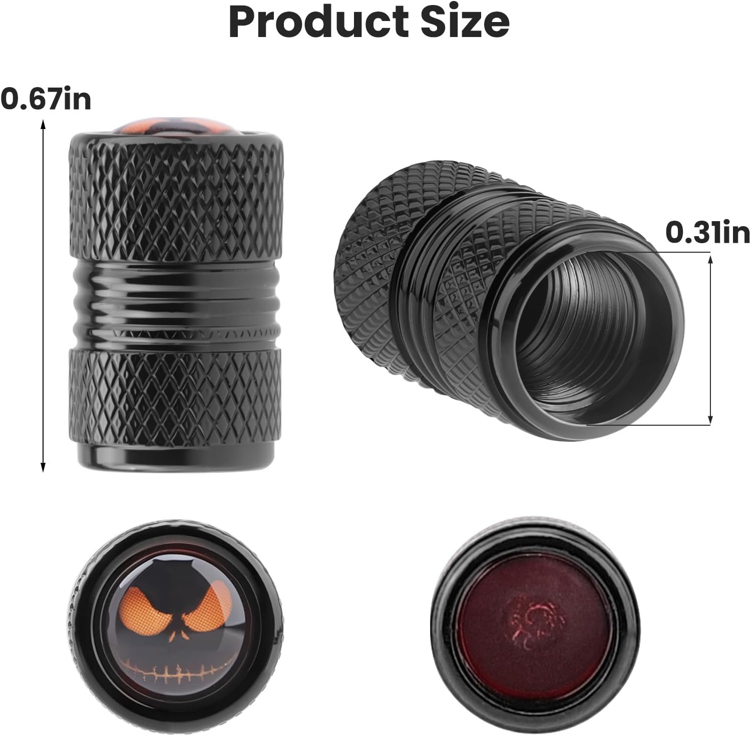 Universal Tire Valve Stem Caps, 4pcs Aluminum Tire Valve Cap Set, Corrosion Resistant Stem Covers for Cars SUVs Trucks Motorcycles Bikes (Bat-Black)