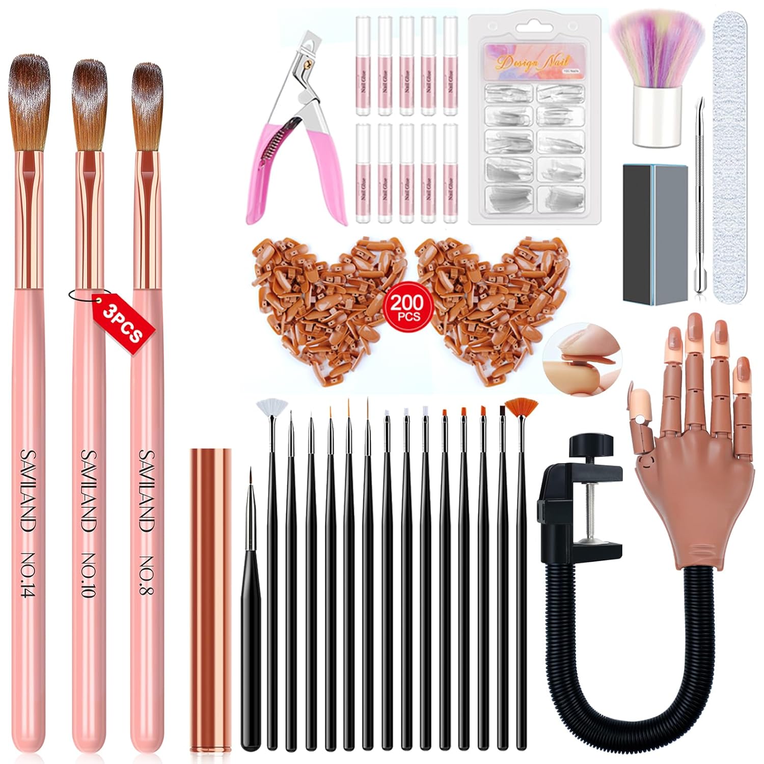 Saviland Nail Supplies with Practice Hand and 3PCS Acrylic