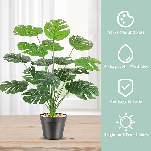 Miniatura 9 de SOMYTING Juego de 2 plantas artificiales para piso, palmeras tropicales grandes, plantas altas Monstera en maceta, plantas artificiales para