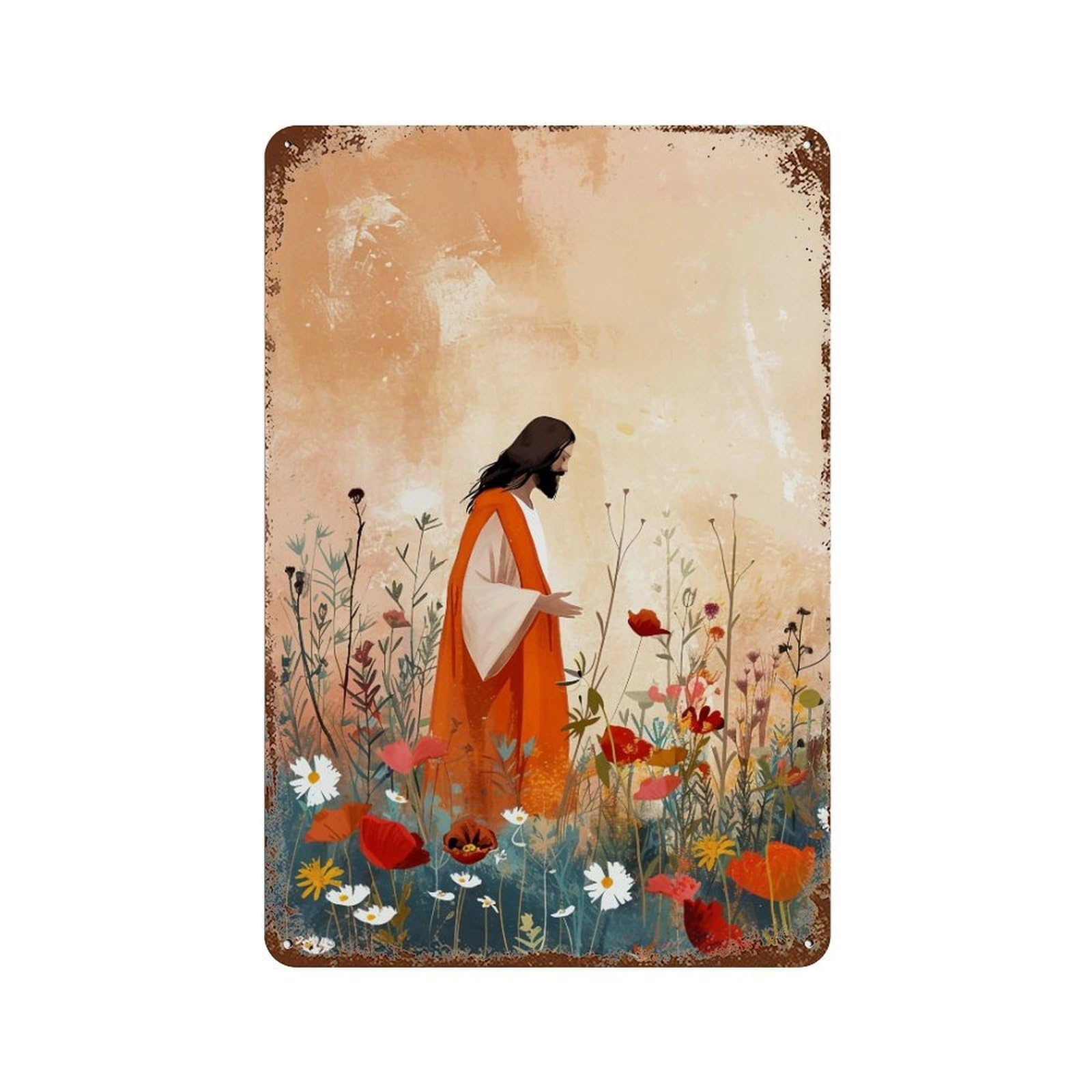FHUYEURHRY Jesus-and-Flowers-Modern_03 Wall Decor Retro Iron Vintage Art Metal Tin Sign Poster Modern Home Cofffee Club Art Bar Shop Decorations Style 30x20cm