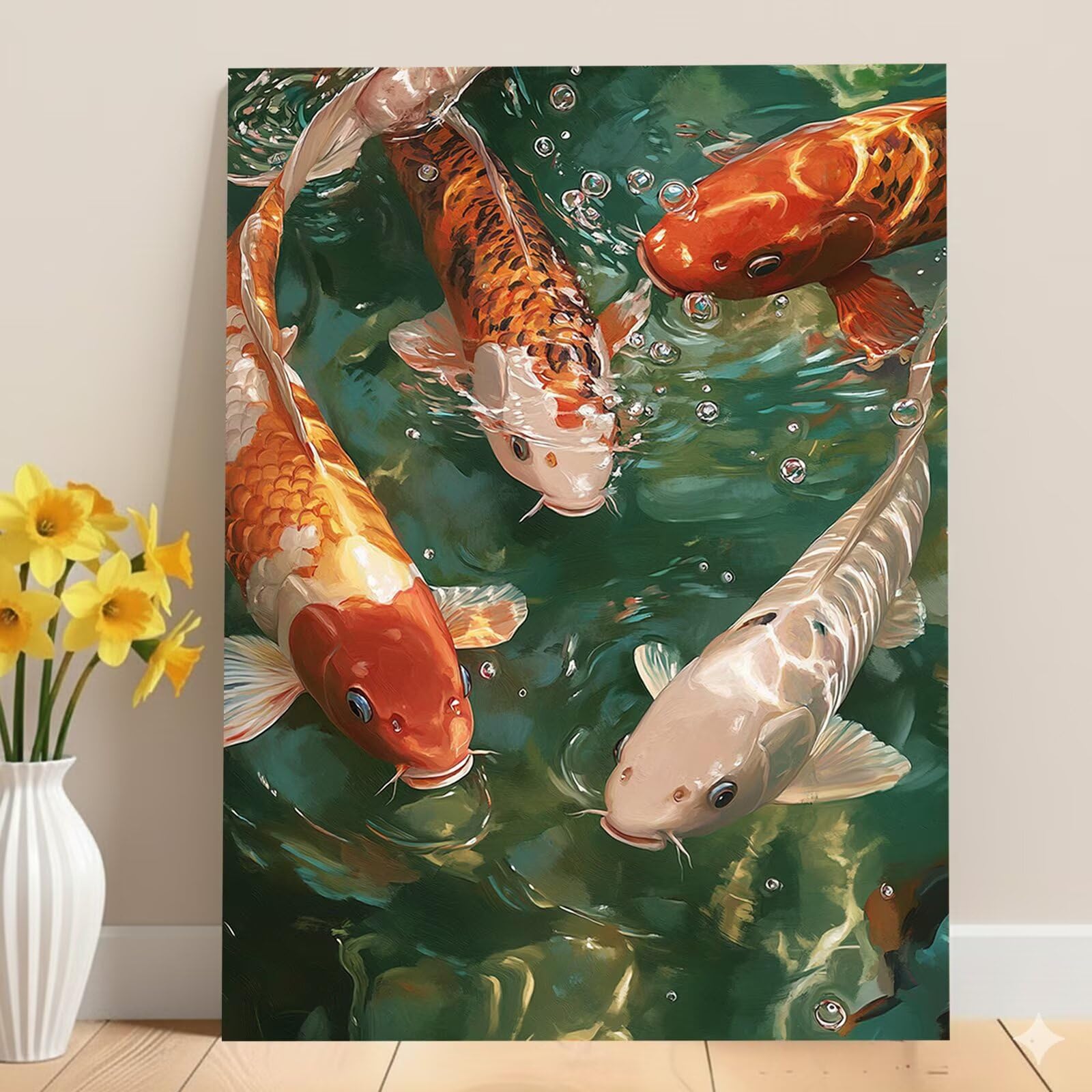 Dipingere con i Numeri Adulti Carpa koi, Kit di Pittura a Olio su Tela DIY con Pennelli Pittura a Pigmento Acrilico, Paint by Numbers Paesaggio Disegno, Regalo Creativo 70x100cm (Senza Cornice)-#877k