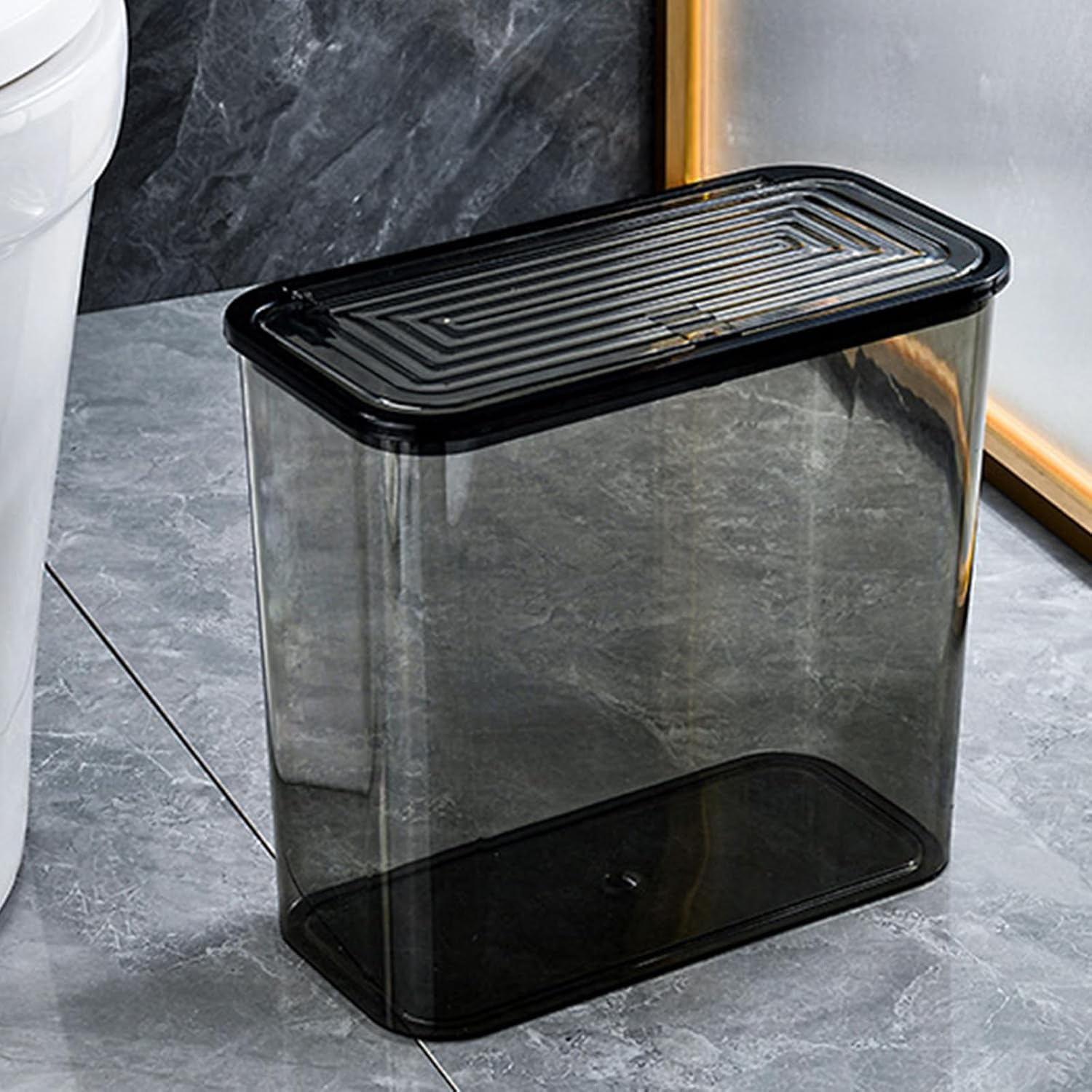 SECFOU Large-Capacity Plastic Trash Can with Lid for Bedroom and Office, Stylish and Simple Design, for Recycling and Collecting Paper Scraps, Kitchen Storage Container