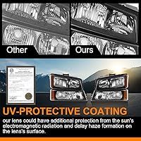 Vista 5 de G-PLUS Faros delanteros compatibles con Chevy Avalanche 1500 2500/Ajuste Chevy Silverado 1500 2500 HD 3500 2003-2006, lente transparente, carcasa