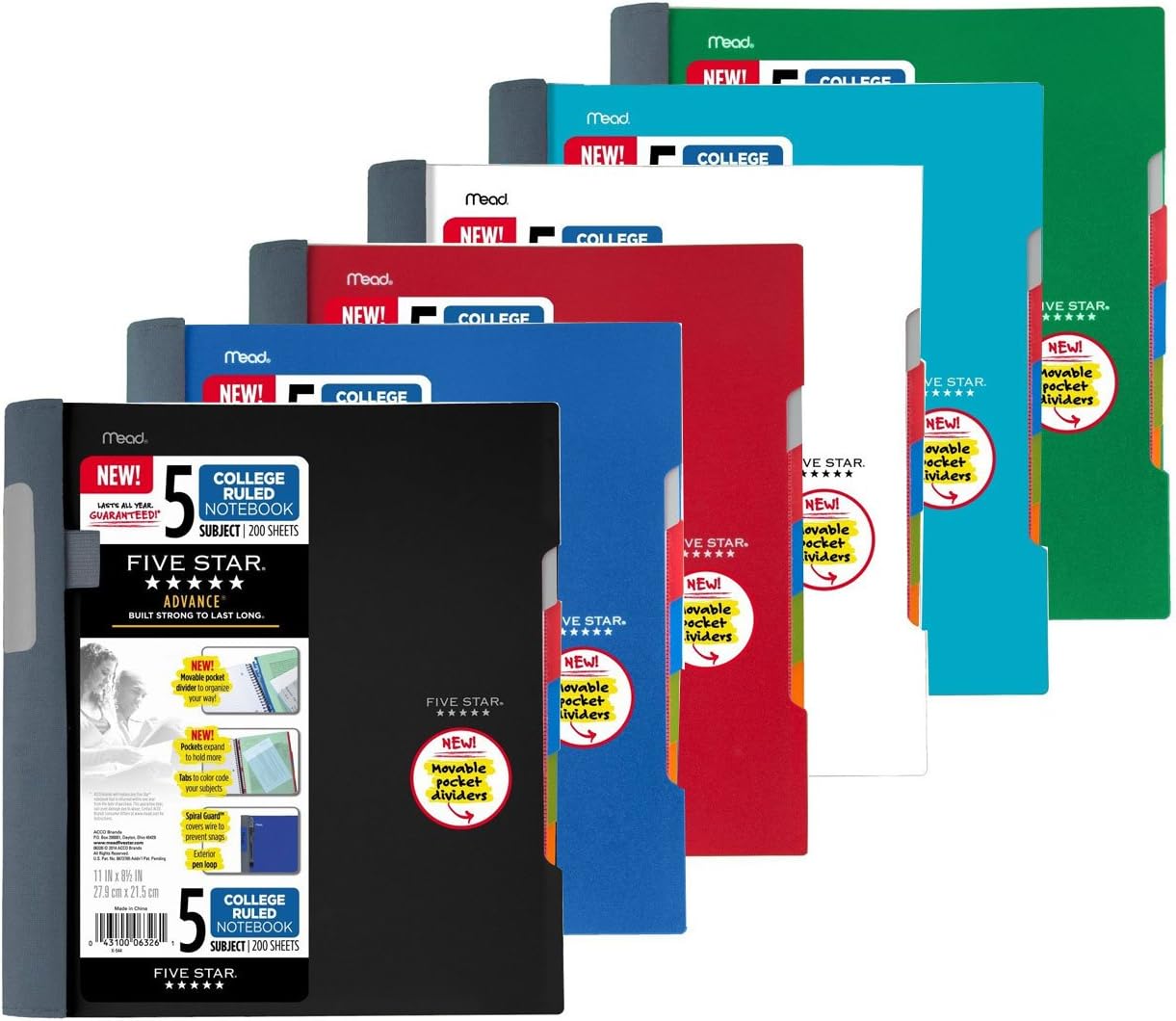 Five Star Advance Spiral NotebookStandard Size, 5 Subject