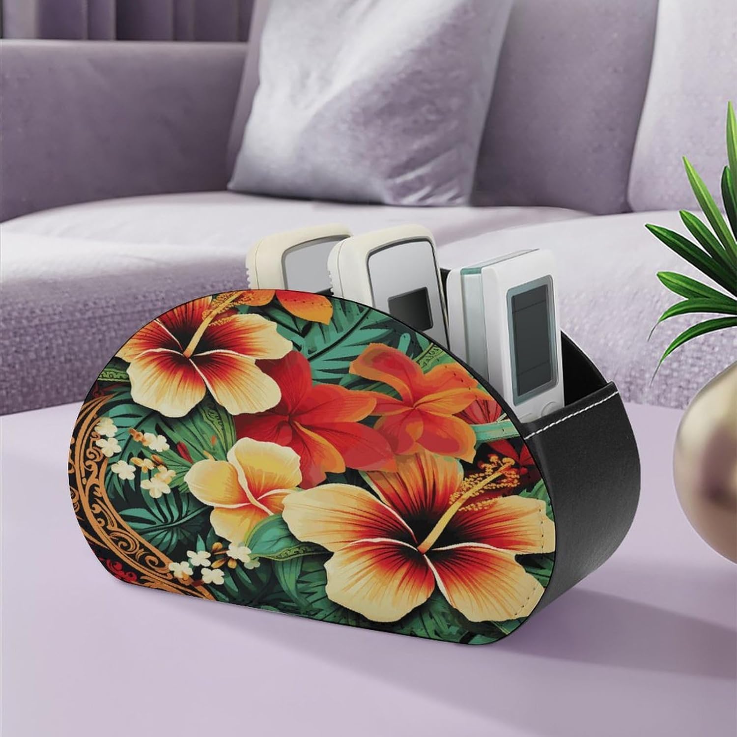 Hawaiian Style PU Leather Remote Control Holder with 5 Compartments image 5