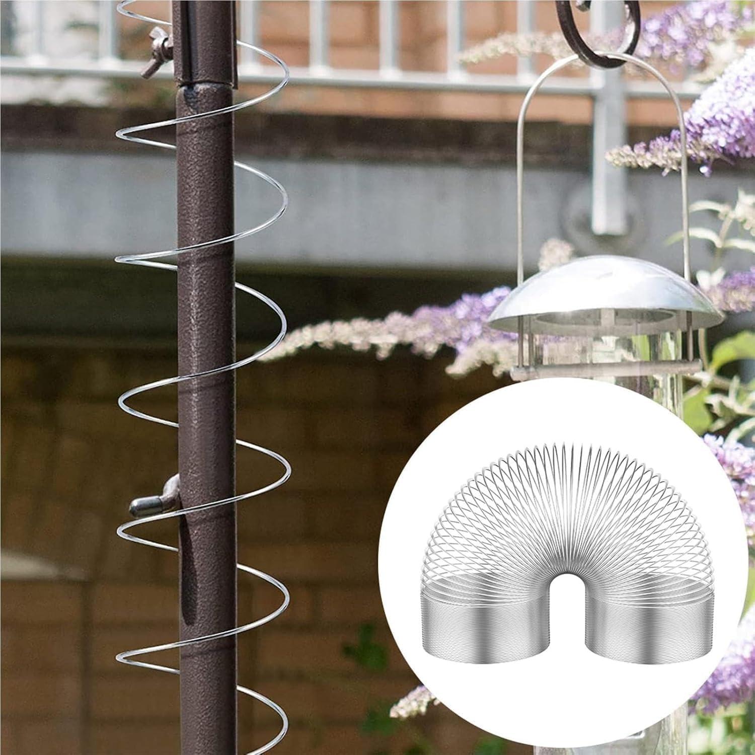 Gammaeon Squirrel Baffle Metal Spring - Squirrel Deterrent for Bird Feeders, Silver - Image 4