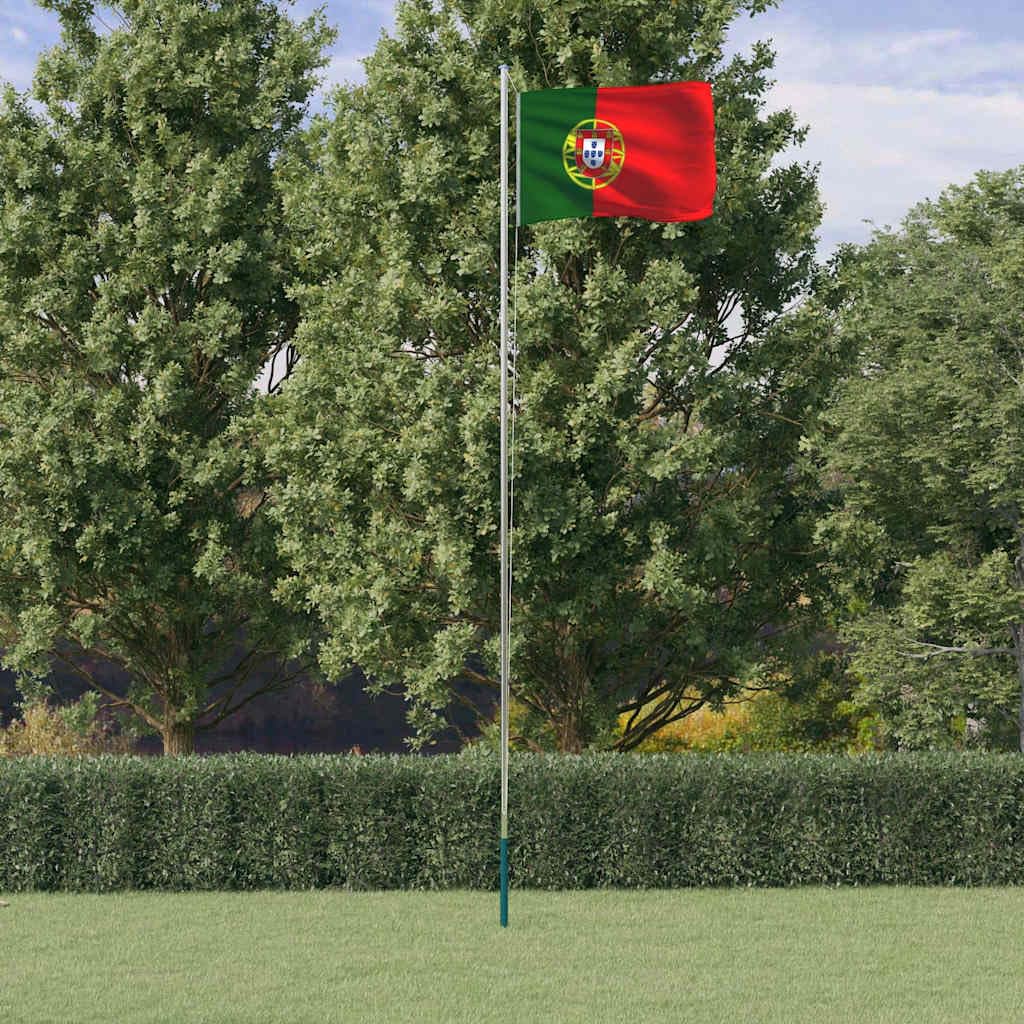 vidaXL Mástil y bandera de Portugal aluminio 6,08 m