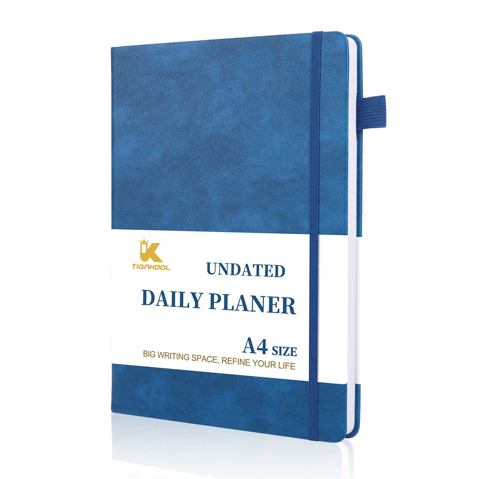 Undated Daily Planner,Undated Planner with Hourly Schedules, Action Items and Follow-up, A4 Daily Organizer Notebook to Increase Productivity, 8.5 × 11 In,Blue-PU