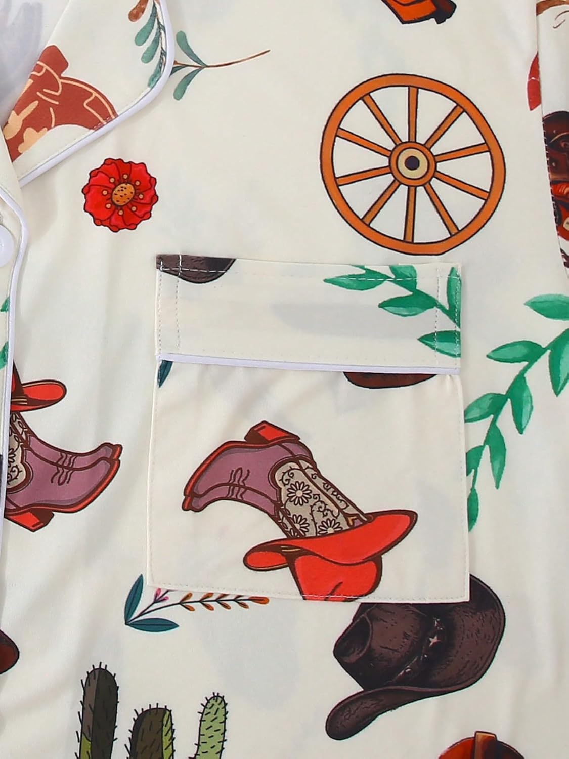 Women's 2 Piece Cowboy Boots Pajama Sets Sleepwear Short Sleeve Button Down Nightwear Lounge Sets - Image 4