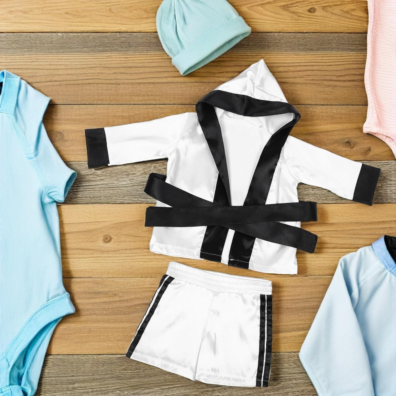 SOIMISS Baby Boxing Robe and Shorts Set Newborn Boxing Outfit for Boys and Girls Soft Photo Costume for Halloween Christmas Party Studio and Home Shoots