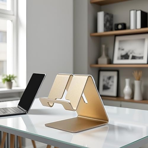 Miniatura 3 de Soporte de teléfono celular de aleación de aluminio dorado, soporte para teléfono celular, soporte de escritorio de aluminio sólido universal