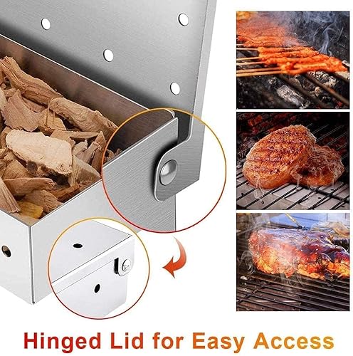 Räucherbox, Räucherbox für Gasgrill, Edelstahl BBQ Grill Räucherbox für Smoker, Holzkohle- und Gasgrills