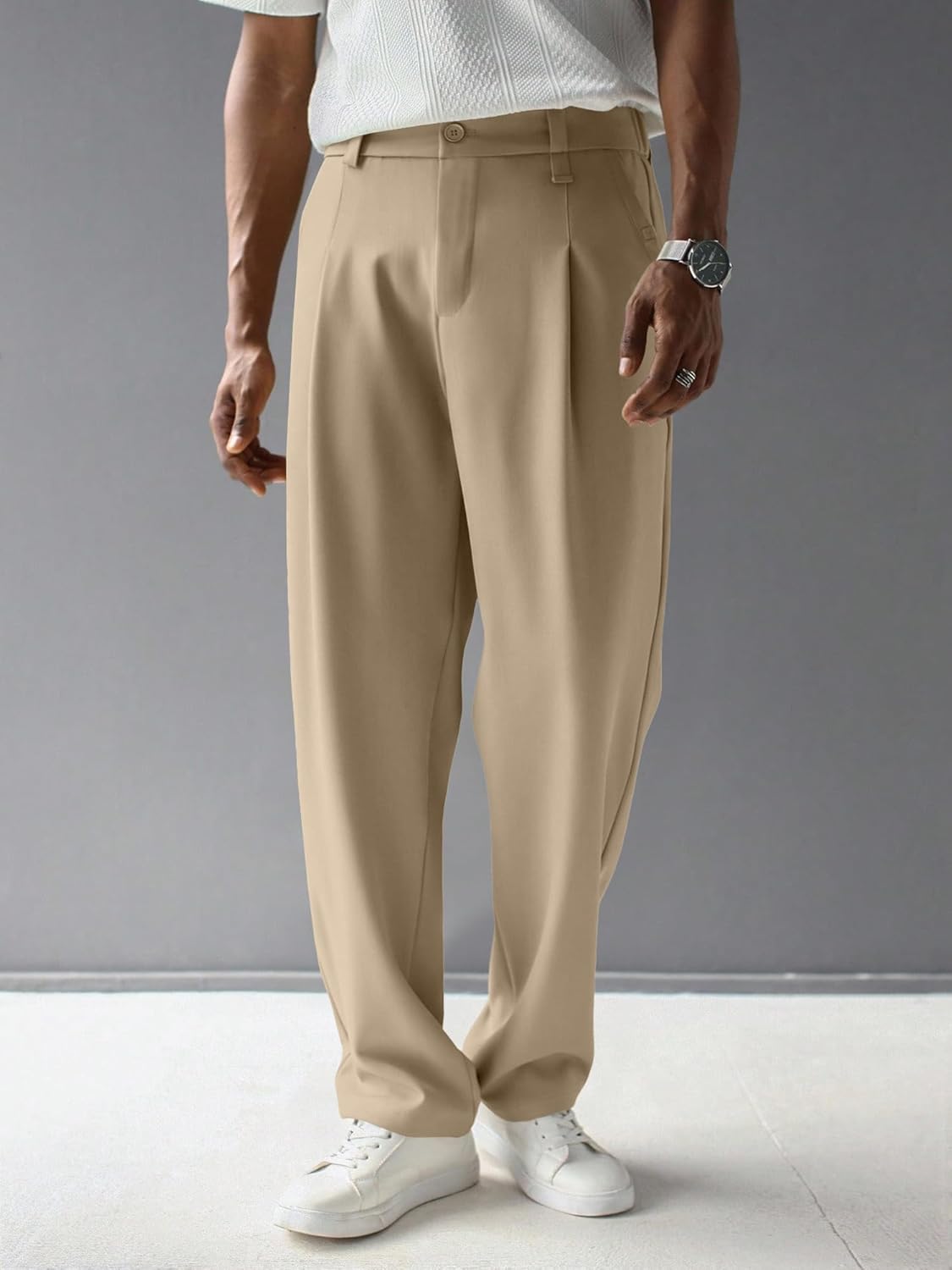 JMIERR Men's Baggy Pants Pleated Wide Leg Casual Dress Loose Fit Slacks Trousers - Image 3