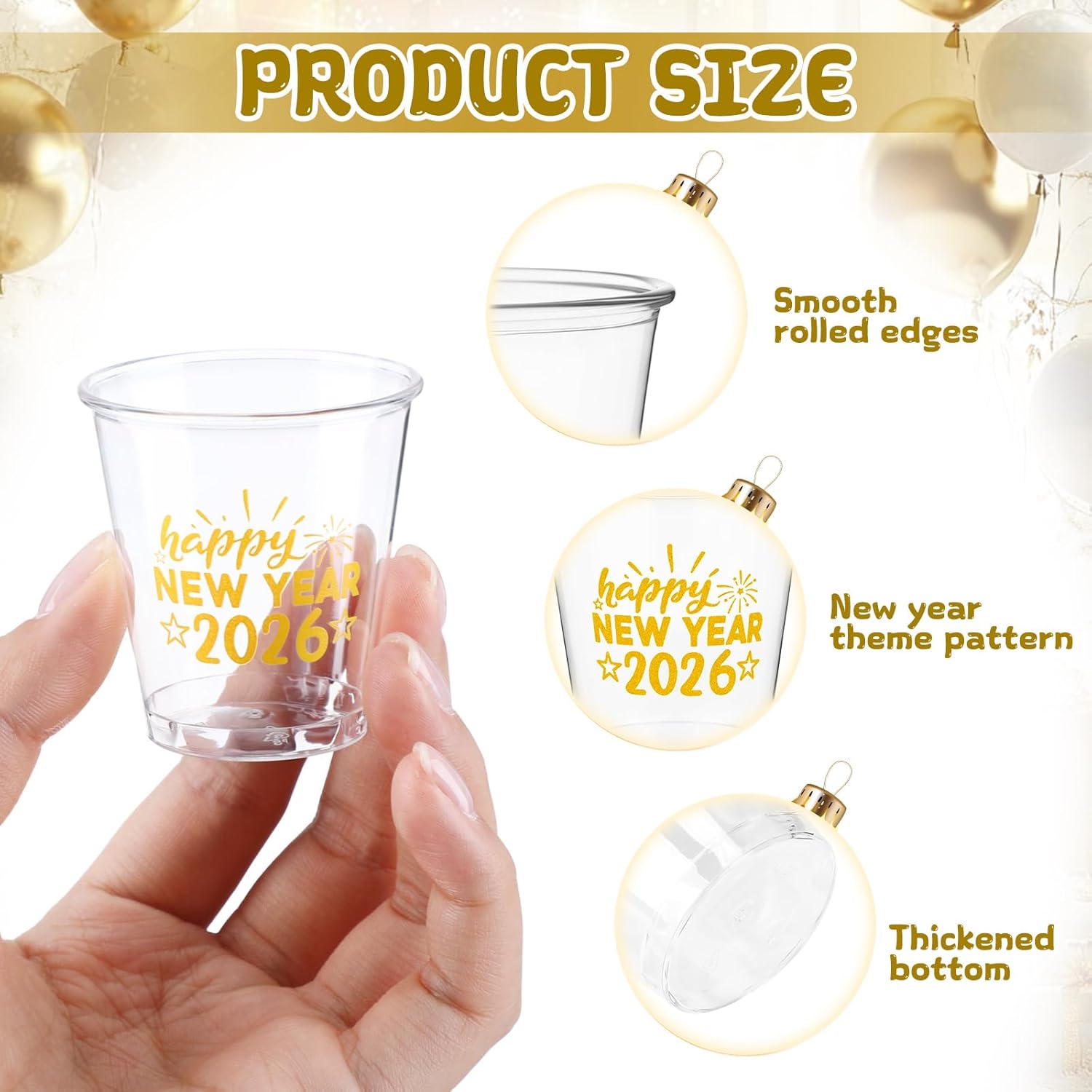 200 Pcs Happy New Year 2026 Plastic Shot Glasses 1.5 oz Disposable Cups New Year's Eve Cocktail Shot Cups Bulk Clear Plastic Glasses for Winter Holiday Drinks Party Supplies Whiskey Wine