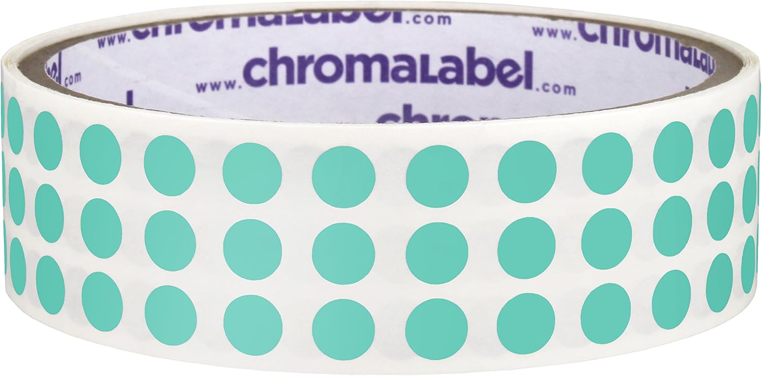 ChromaLabel 0.25 Inch Round Label Permanent Color Code Dot Stickers, 1000 Labels per Roll, Aqua