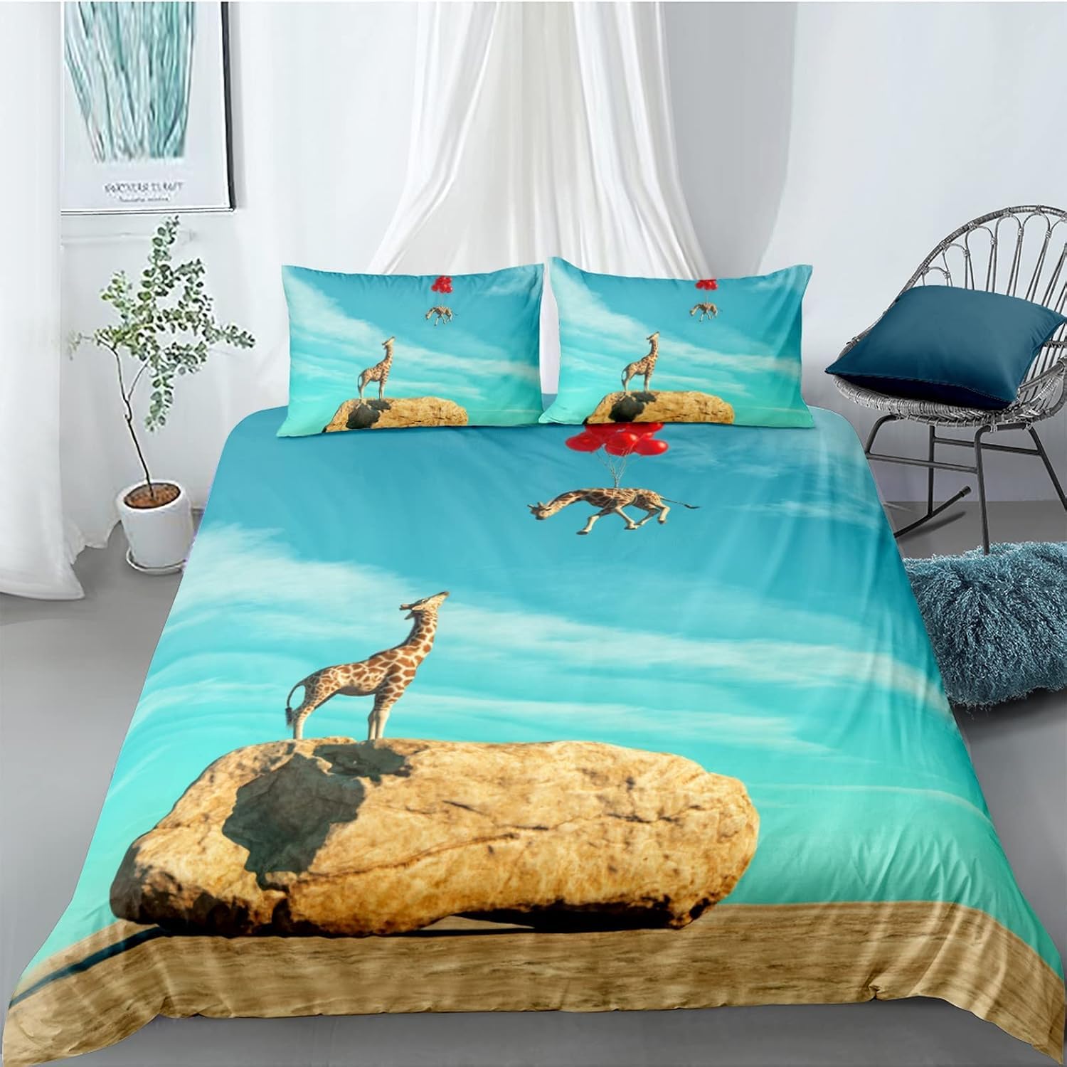 Parure de lit girafe 260x240 cm avec housse de couette 3D et 2 taies d'oreiller en microfibre douce
