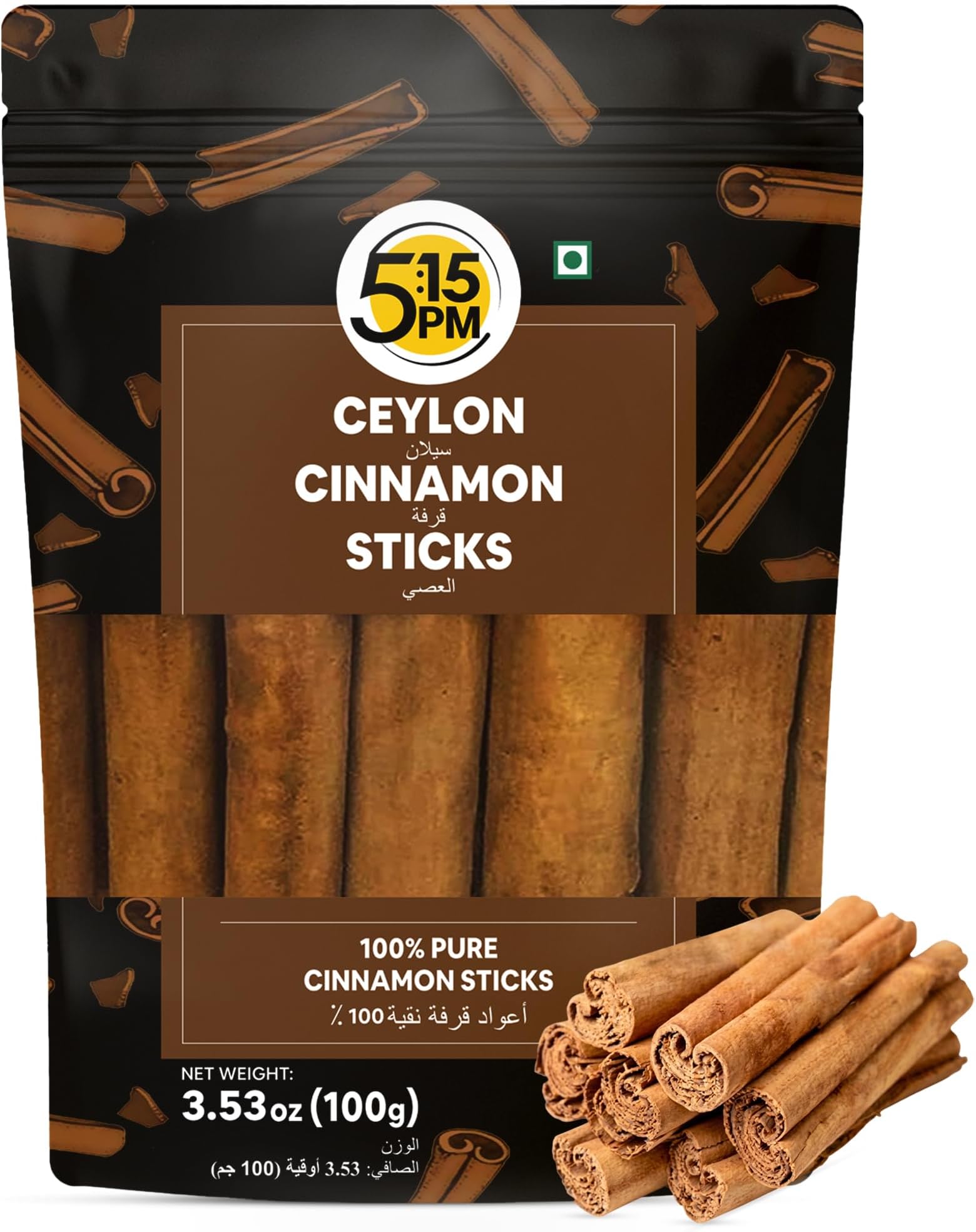5:15PM Ceylon Cinnamon Sticks Original 100gm | SriLankan Dalchini Cinnamon Whole Stick | World's Finest Ceylon Cinnamon Roll Quills | Genuine Source Certified