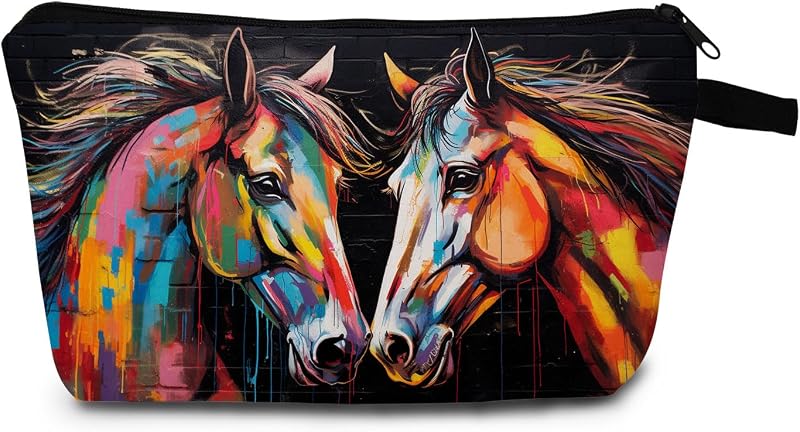 Necessaire de maquiagem com estampa Horse 07, fechamento com zíper, 22 x 5,08 x 13,59 cm, 1 unidade