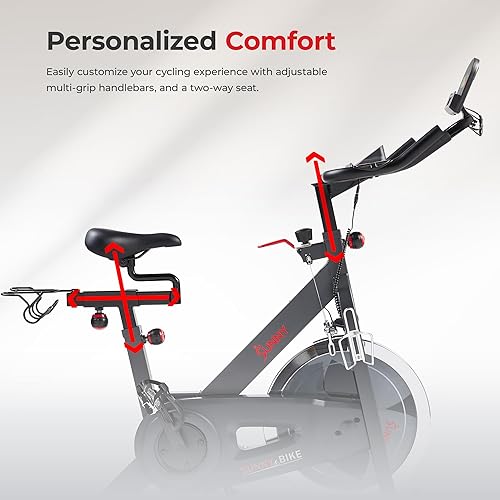 Miniatura 6 de Sunny Health & Fitness Bicicleta estática Pro Belt Drive para interiores con aplicación SunnyFit opcional, conectividad Bluetooth mejorada.