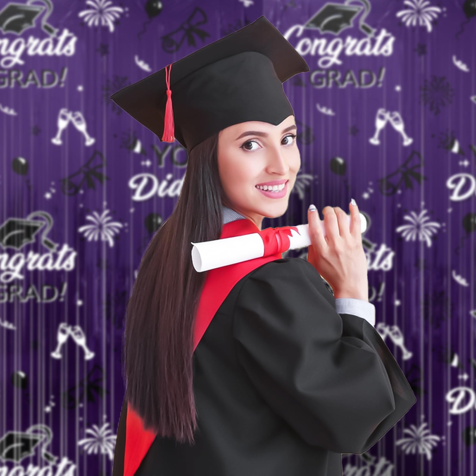 6Pack 3.3Ft X 6.6Ft Graduation Foil Fringe Curtain Backdrop Decorations, Green Black Metallic Tinsel Foil Streamers Curtain Photo Booth Background For Graduation Prom Wedding Birthday Party Decoration