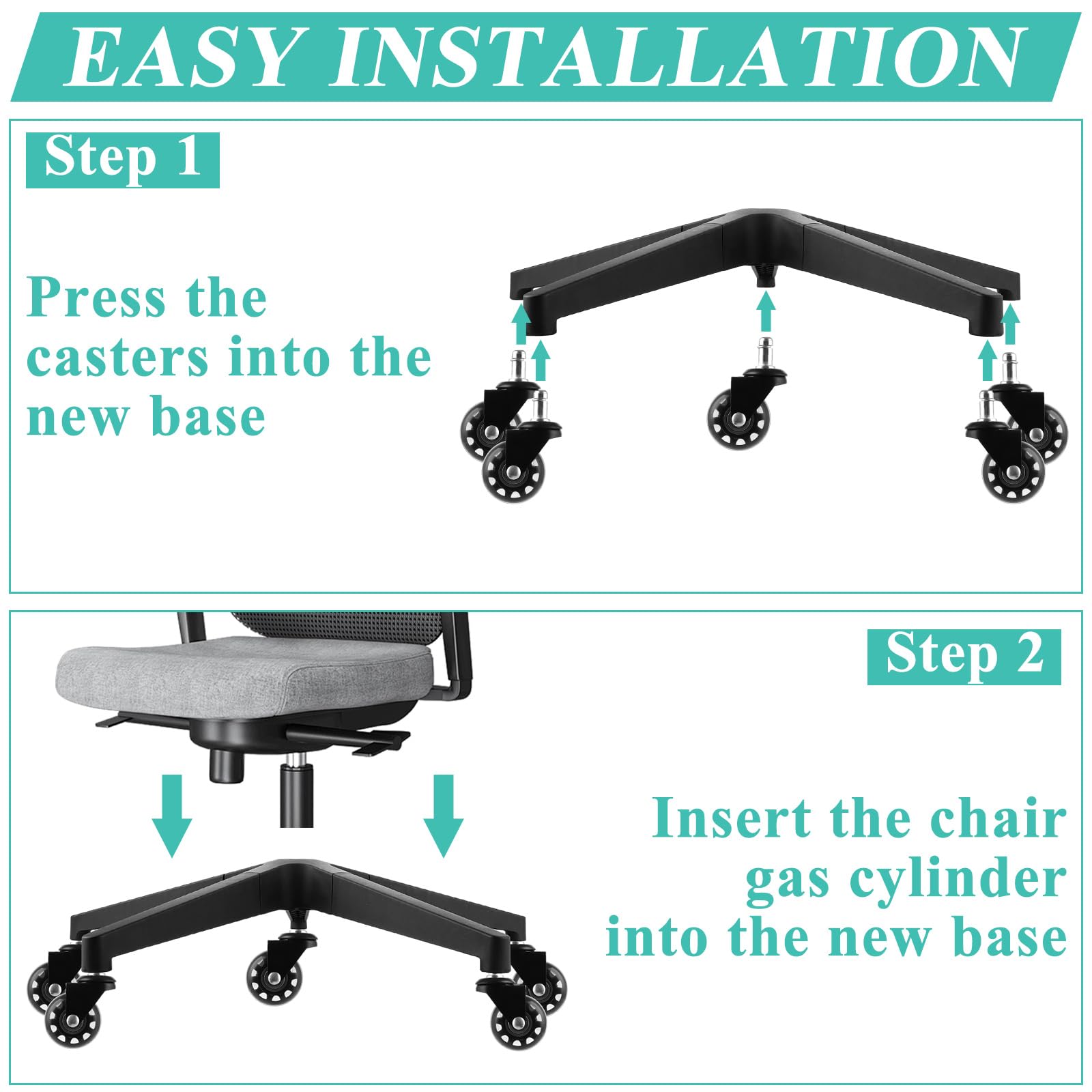 YOUNTHYE Base de repuesto para silla de oficina, 70 cm, base de repuesto resistente para silla de oficina con 5 ruedas universales, carga estática de 2200 libras
