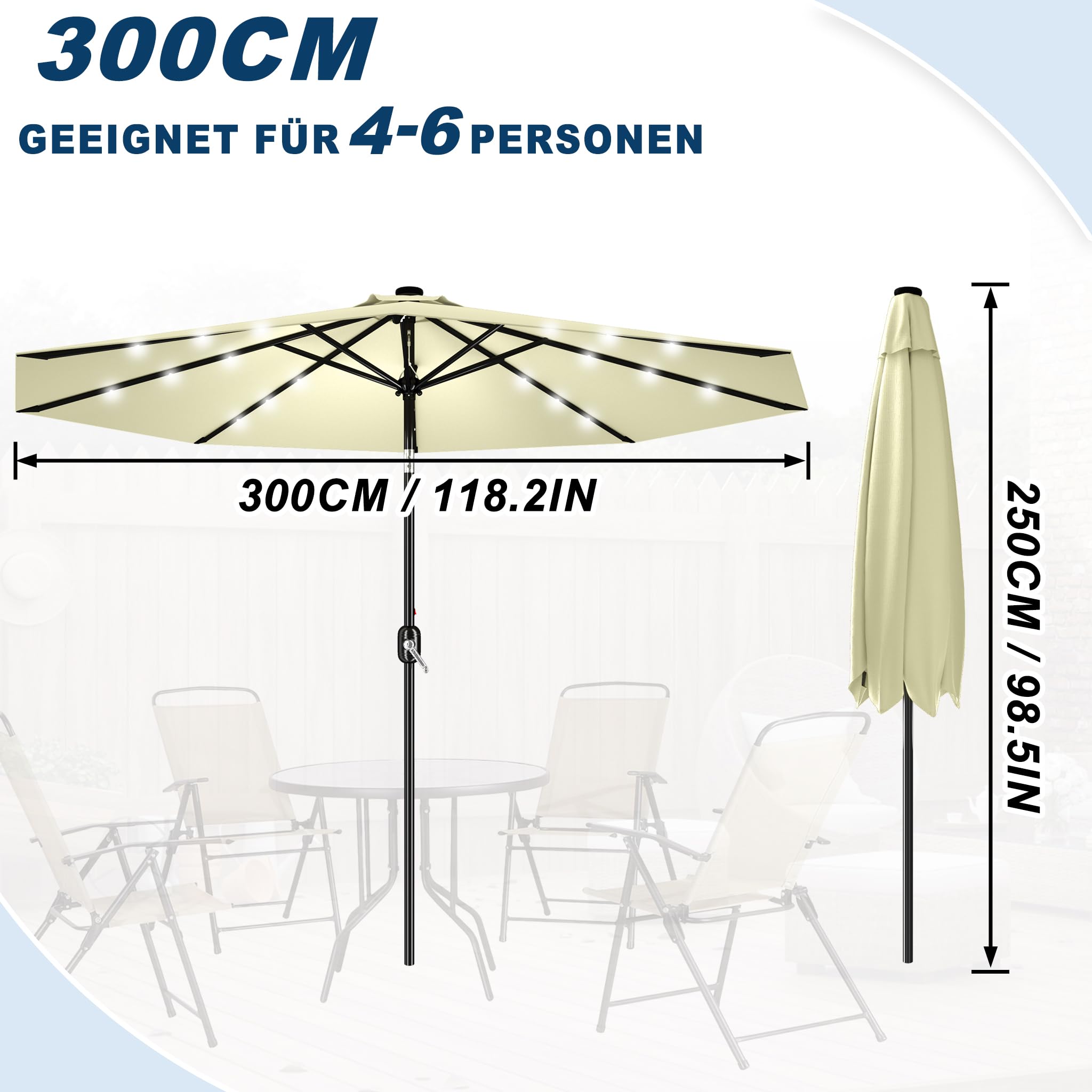 HENGMEI 300 cm, 350 cm, aluminiowy parasol przeciwsłoneczny, ogrodowy, na taras, na plażę, z korbą z ochroną UV 40+, na balkon, do ogrodu, na taras