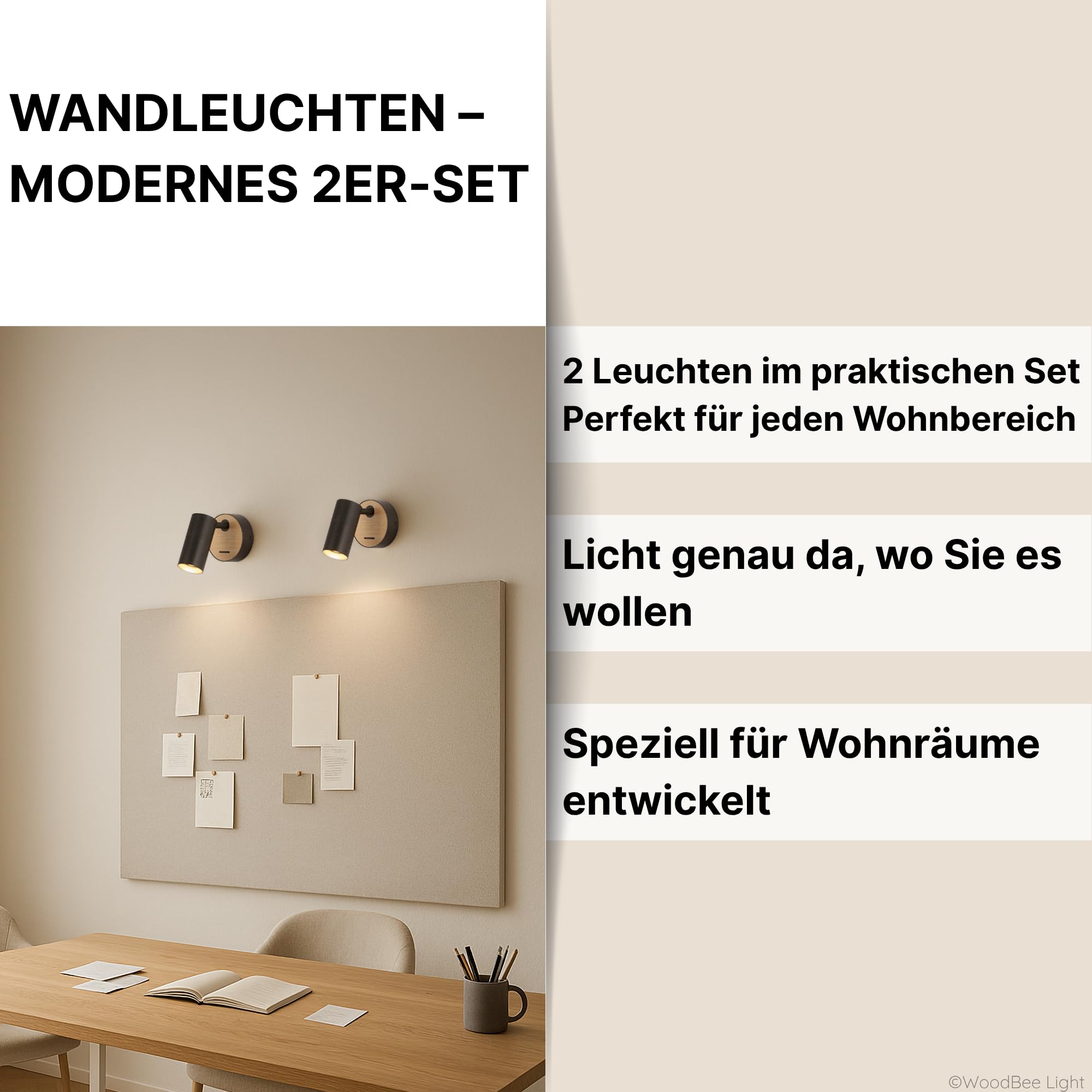 2er Set verstellbare schwarze Aluminium-Wandlampen mit Holz GU10 Wandspot Leselampen mit Schalter Innen ohne Leuchtmittel