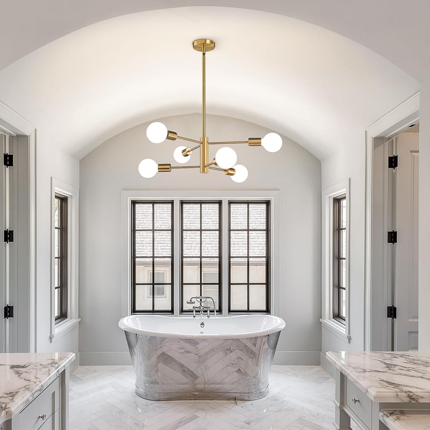 Home Decor-Modern Sputnik -6 Light Golden Fixture,Semi Flush Mount Ceiling Light Golden Mid Century Chandeliers for Bedroom,Dining Room,Kitchen Island... 1