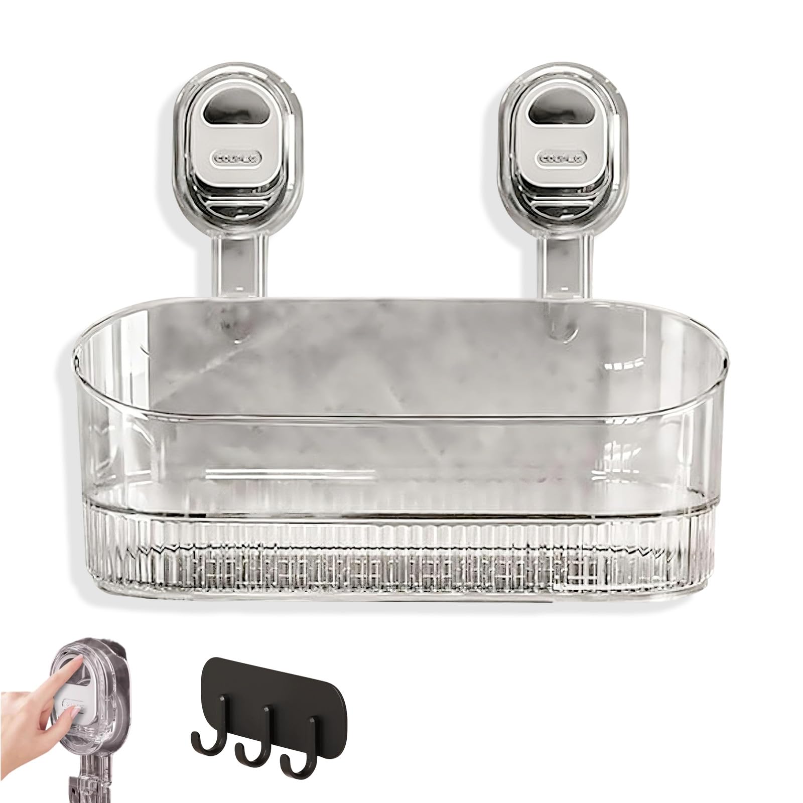No-Drill Bathroom Suction Storage Box Large Capacity Strong Load-Bearing Suction Cup Storage Rack Removable Shower Basket Glacier Pattern