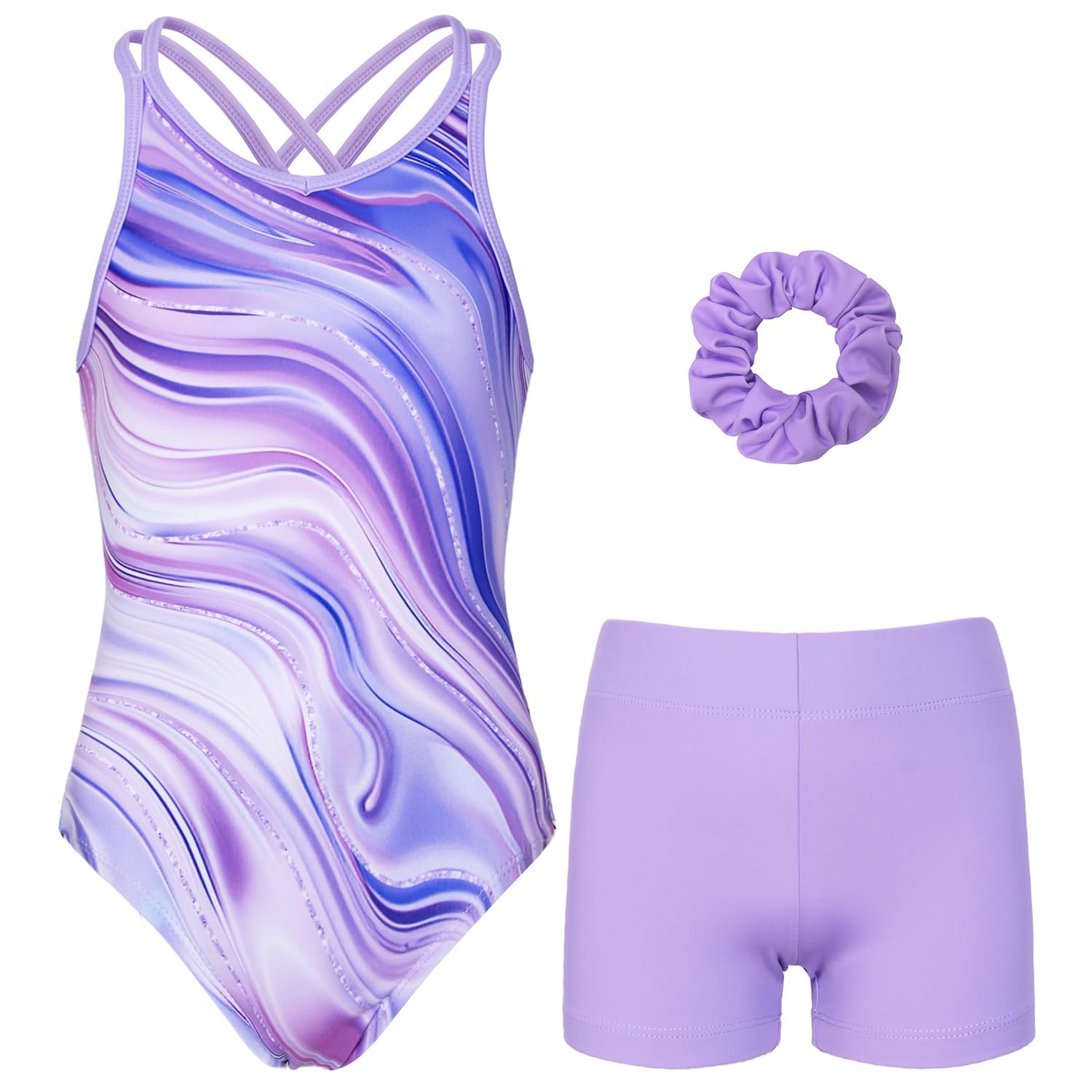 Gymnastikanzug für Mädchen mit Polyamid-Shorts, glitzernde Ballett-Tanz-Activewear