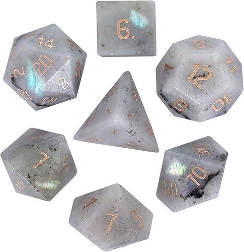 Miniatura 6 de Loveliome Juego de 7 piezas de dados poliédricos DND de cristal para juegos de rol RPG, juegos de mesa de mazmorras y dragones, ágata india