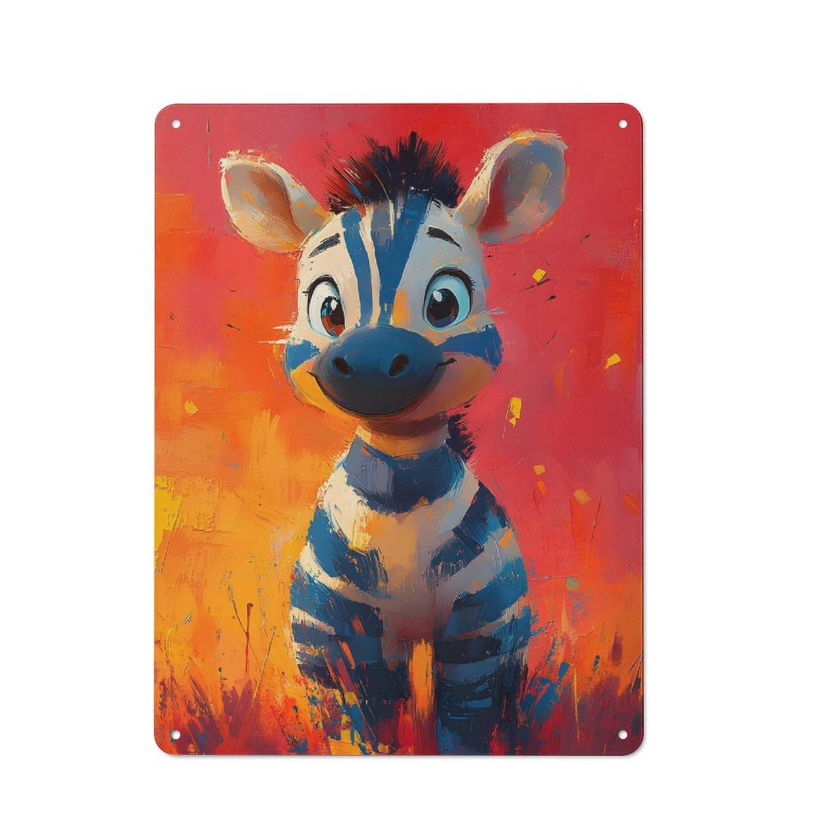 Vintage Metal Sign with Cute Zebra Painting Design 40x30cm, Vintage Bar Wall Plaque for Cafe, Pub, Workshop Or Home Bar