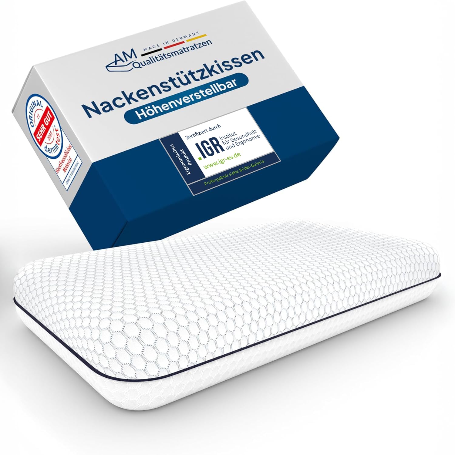 AM Qualitätsmatratzen Premium Nackenstützkissen höhenverstellbar mit Cooling Effekt & Tencel Bezug Made in Germany Oeko-TEX zertifiziert Gelschaum Viscoschaum