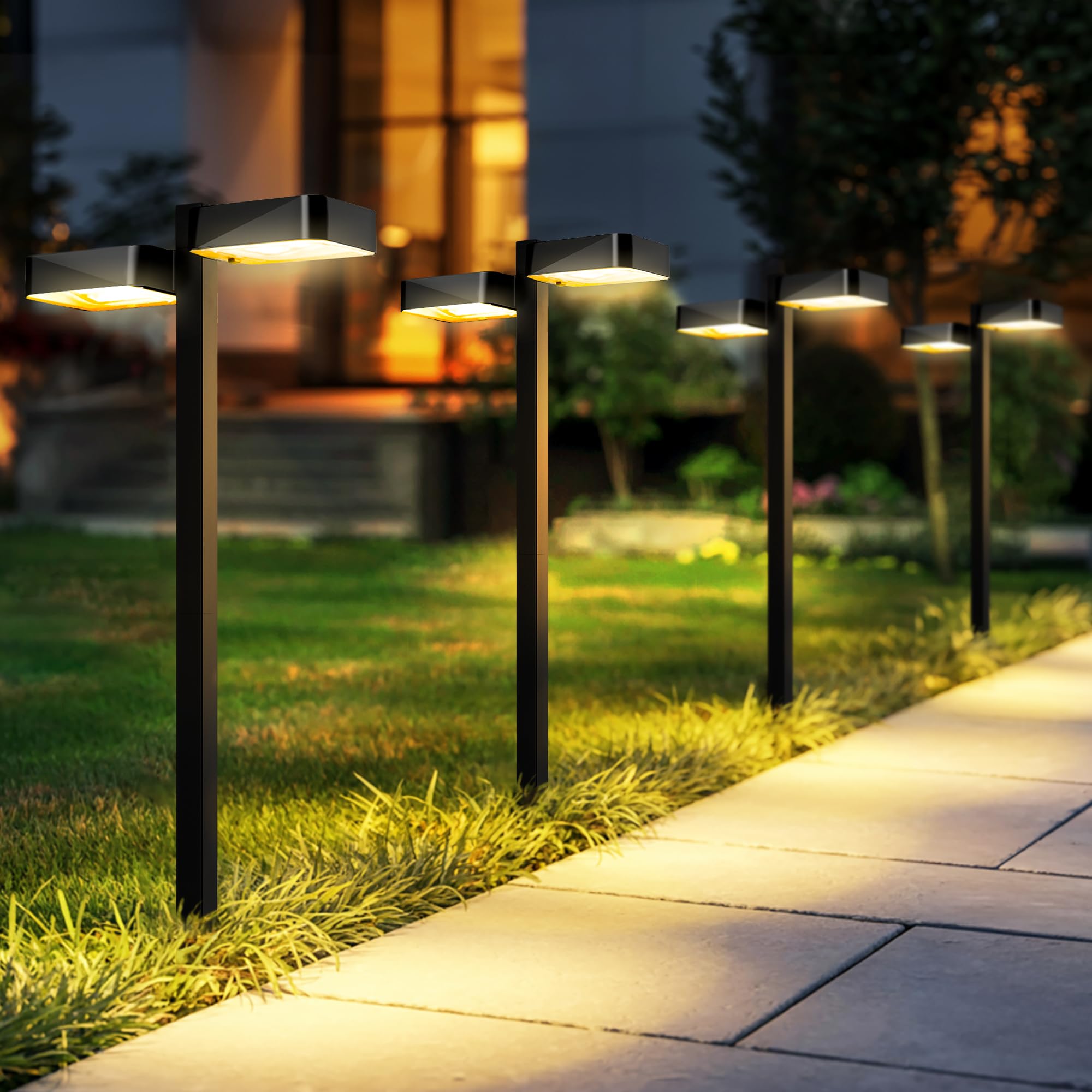 Solar Pathway Lights Outdoor Waterproof 4 Pack with 8 Head Modern Solar Lights 2 Modes Warm Cold White