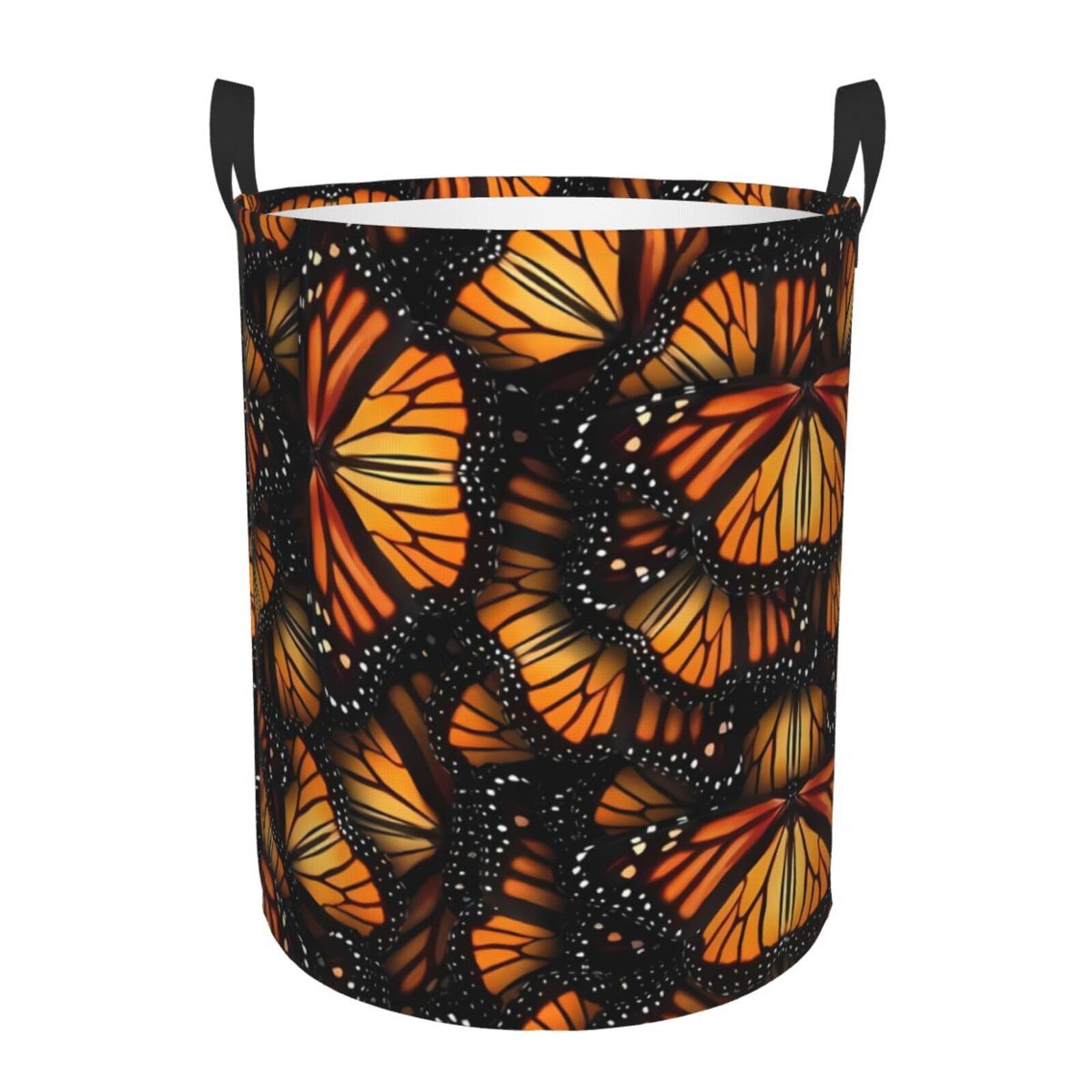 Aufbewahrungskorb Orange Monarchfalter Wäschesammler Stehender Wasserdichter Korb Wäsche 40X50Cm Für Kleidung Badezimmer