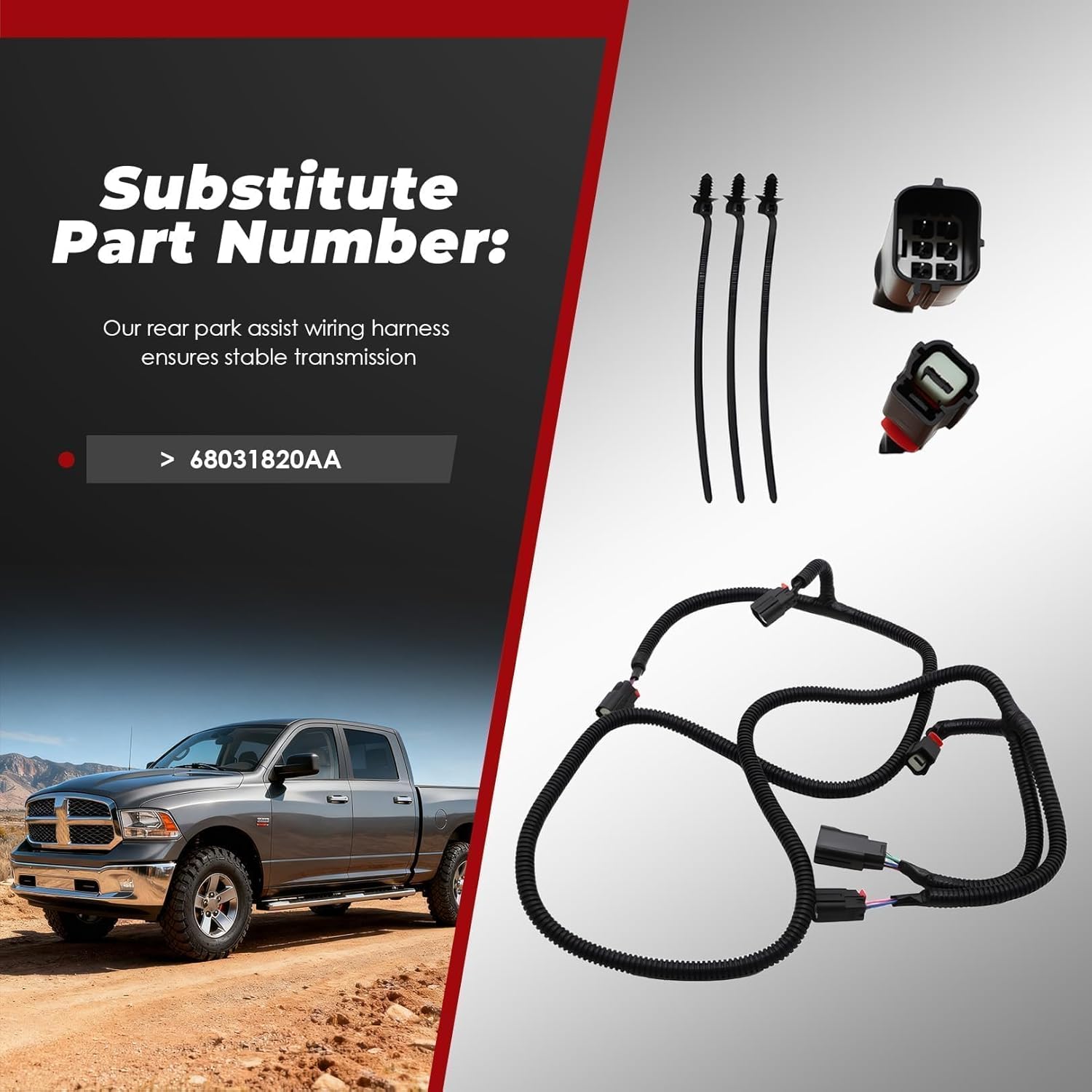 Nakkaa Rear Park Assist Wiring Harness Compatible with R-A-M 1500 2009-2019 R-A-M 2500 3500 2010-2018 Replace 68031820AA Backup Auxiliary Wire Jumper Harness Warning System