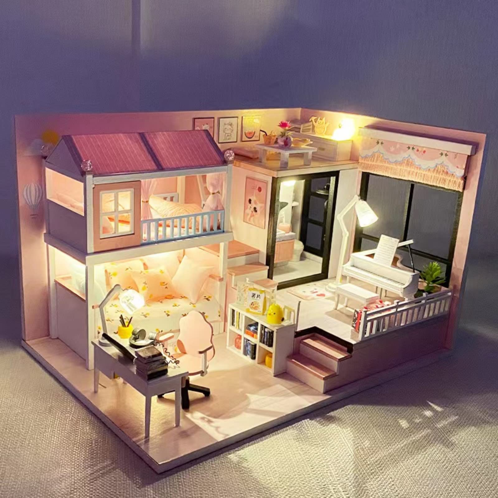 Amazon | ドールハウス 手作りキットセット ミニチュア防塵ケース付き 