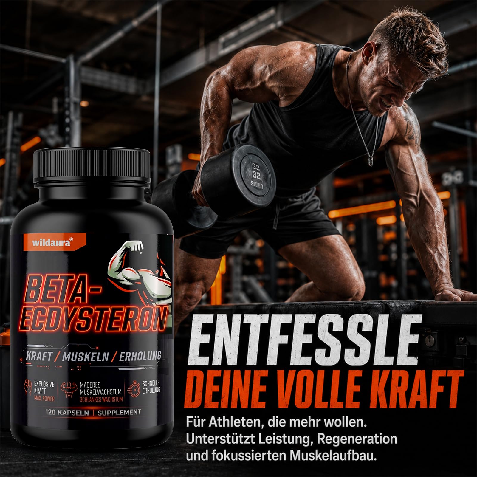 Beta Ecdysteron, 1200mg Hohe Reinheit Ecdysterone Supplement für Muskelaufbau, Fitness & Kraftsport, 120 Vegane Kapseln