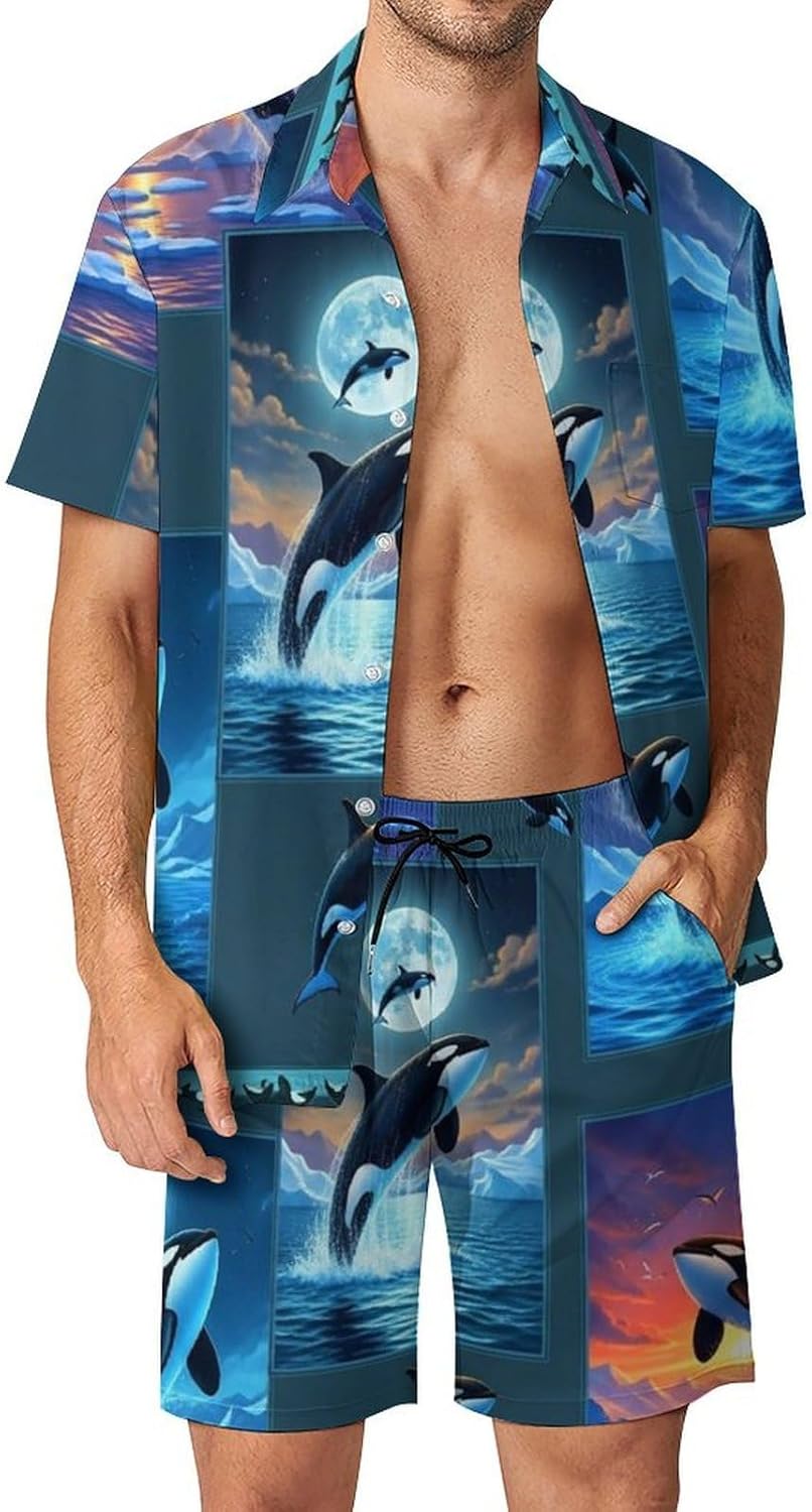 Men's Short Sleeve and Shorts Outfits, Summer 2 Piece Beach Outfits Hawaiian Sets for Dad, Husband