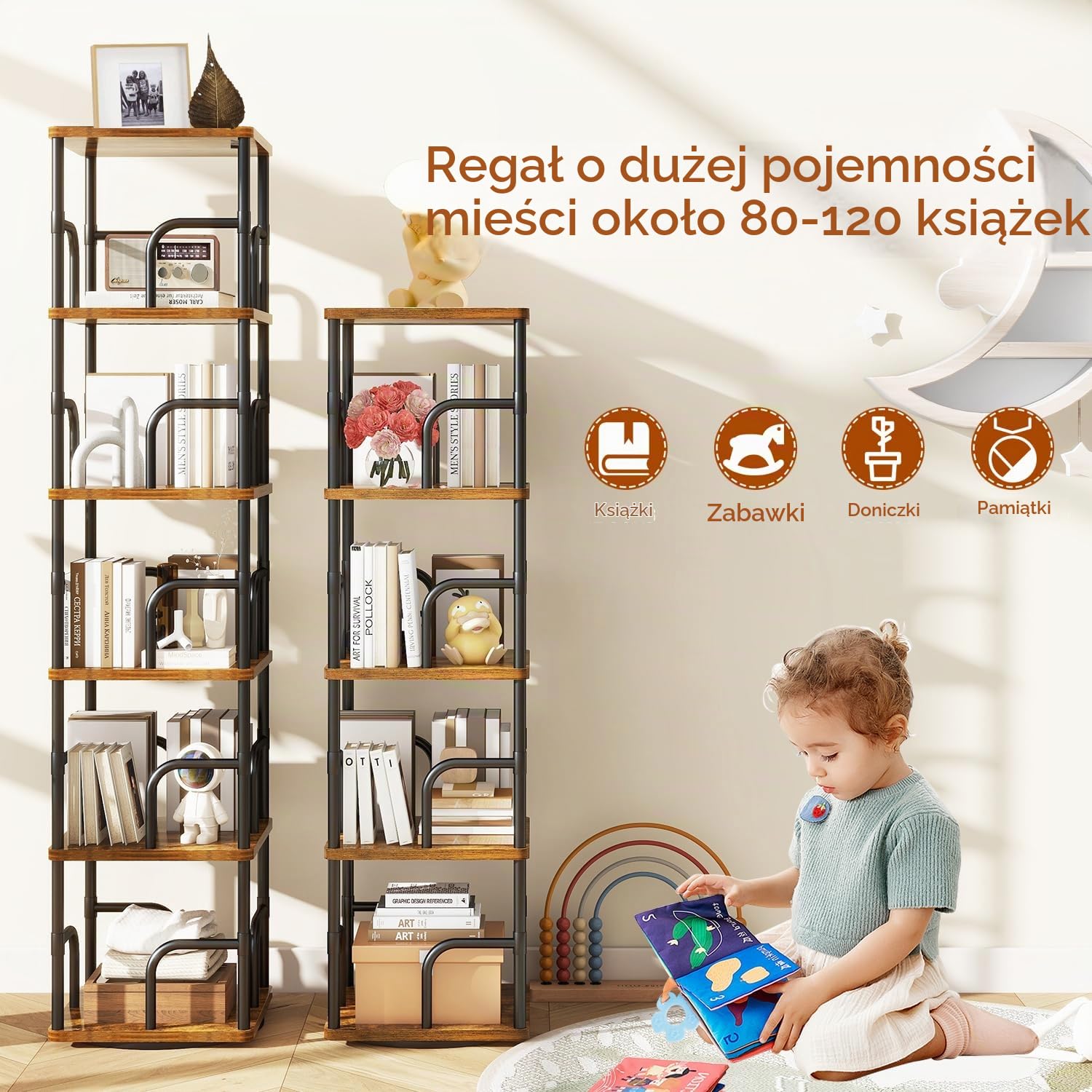IBUYKE Obrotowy regał na książki, 4 poziomy, regał stojący dla dzieci