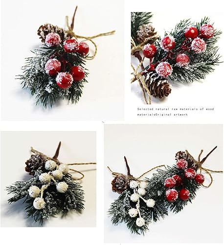 Miniatura 4 de Dysetcs Paquete de 20 ramas de piñas artificiales de Navidad, ramas de pino de 5.9 pulgadas, tallos de bayas de acebo blanco, ramas de pino, tallos