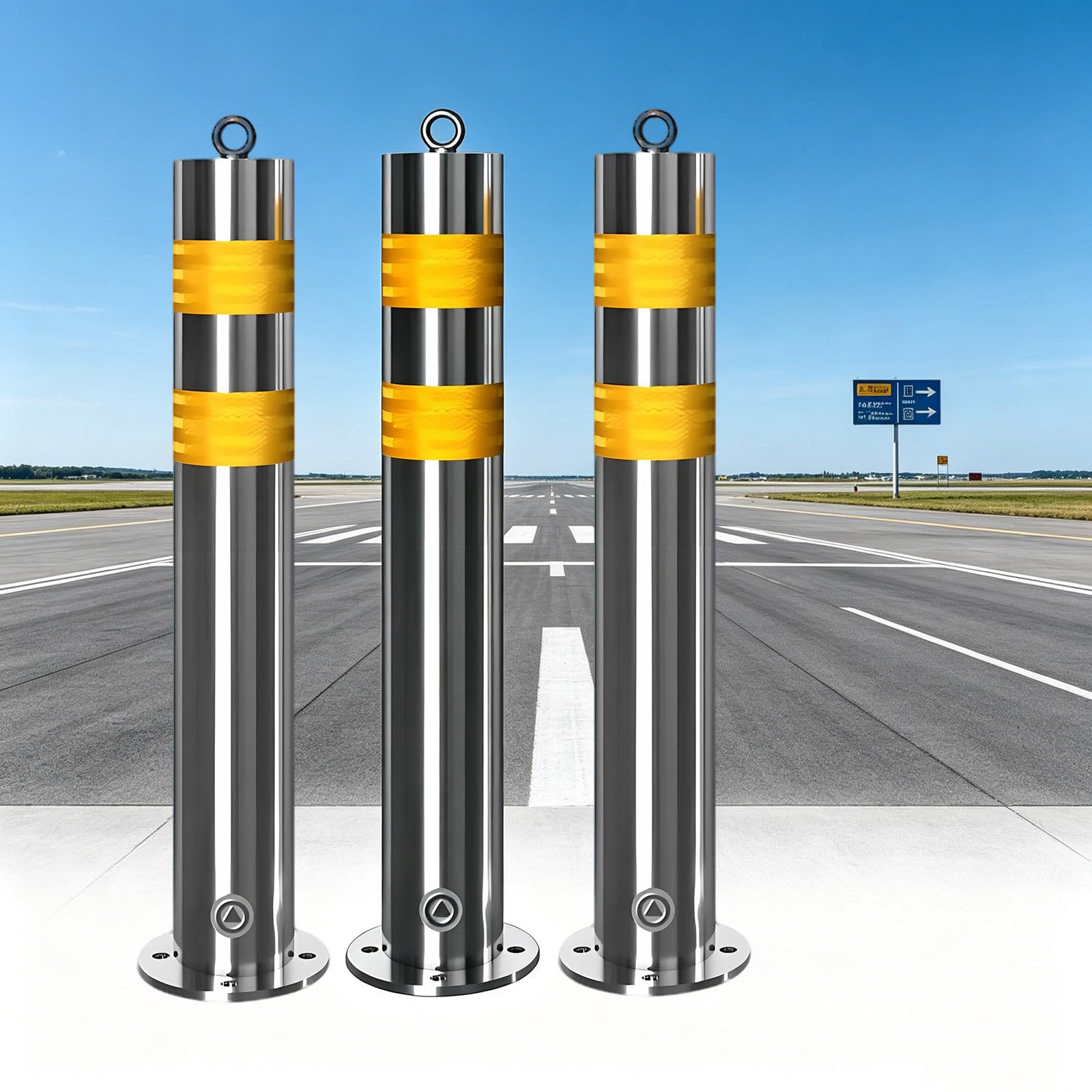 Bollard de sécurité en acier inox 75x8.9cm | Lot de 3 bornes de circulation pour allée