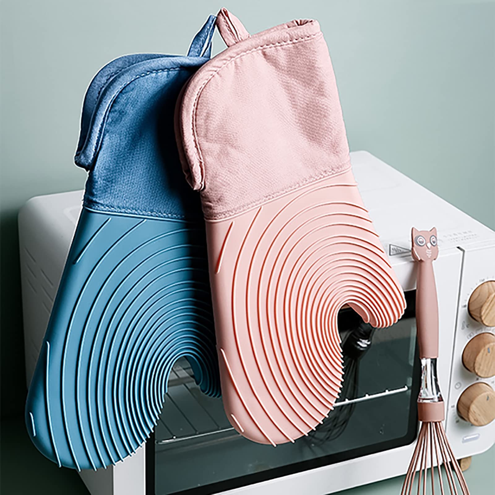 Guantes de silicona para horno, resistentes al calor, guantes de cocina con lazo para colgar, máquina de barbacoa, naranja, talla única