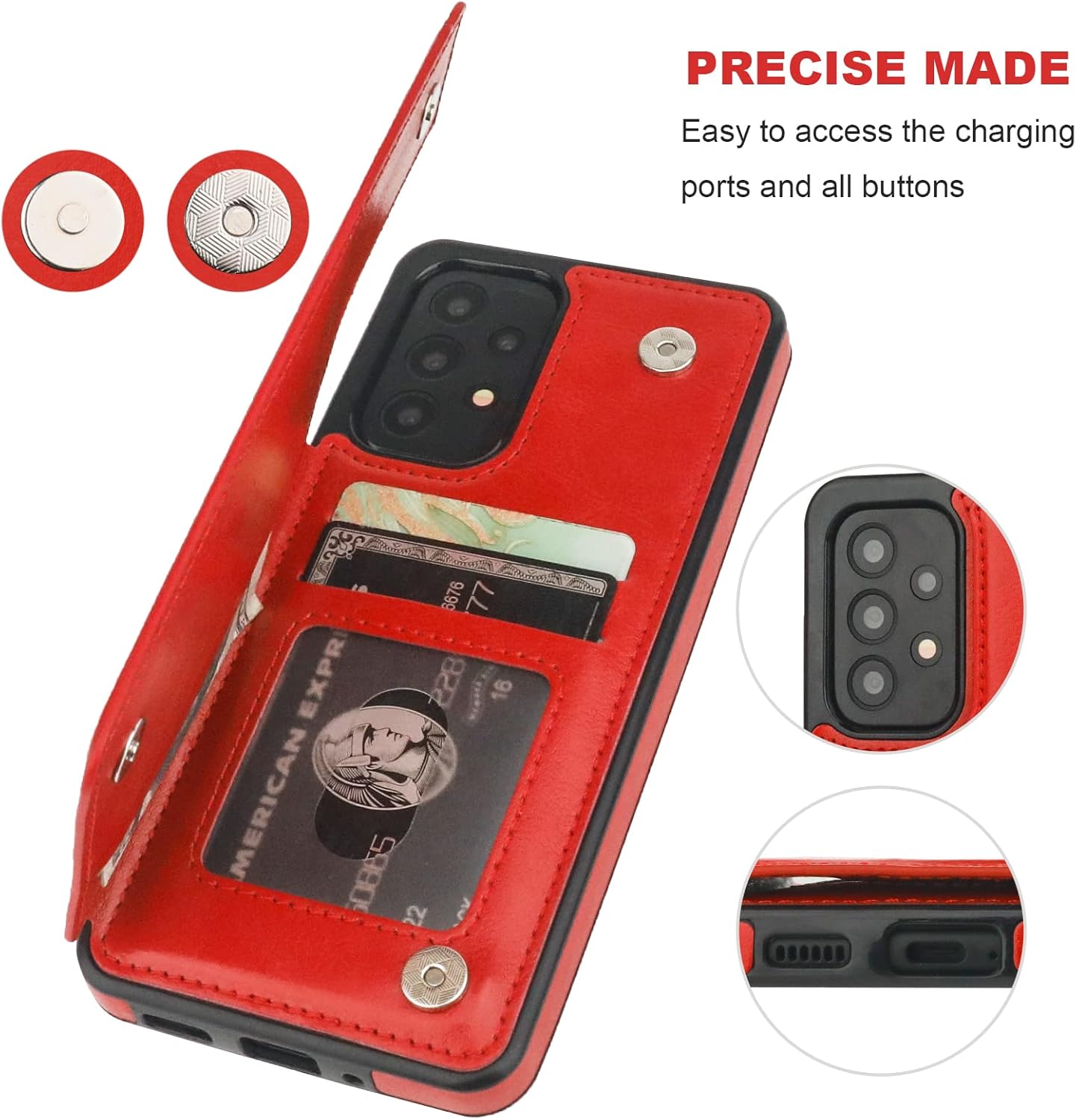 ONETOP Compatible with Samsung Galaxy A53 Wallet Case with Card Holder, PU Leather Kickstand Card Slots Case, Double Magnetic Clasp and Durable Shockproof Cover 5G 6.5 Inch(Red)