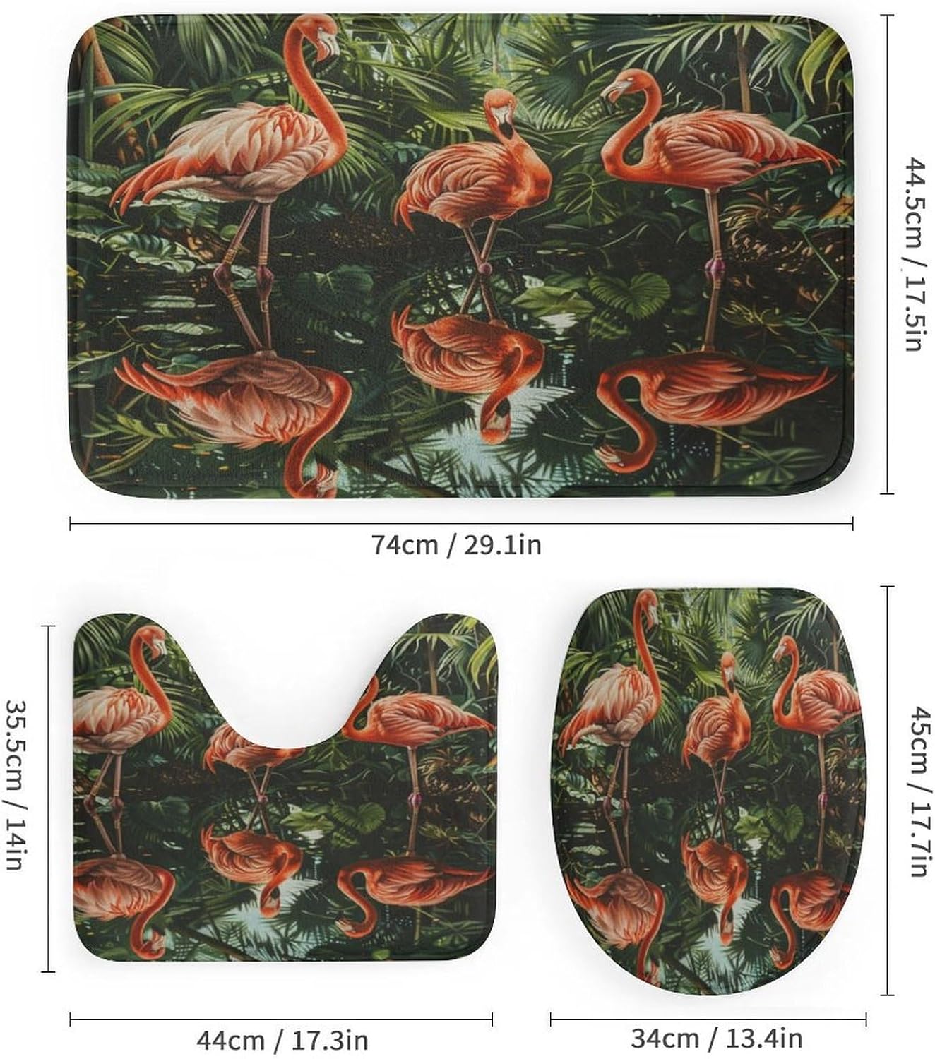 4Pcs Funny Flamingo Shower Curtain Sets, Bath Mat and Rugs, Tropical Lake Forest Shower Curtain with Hooks for Bathroom