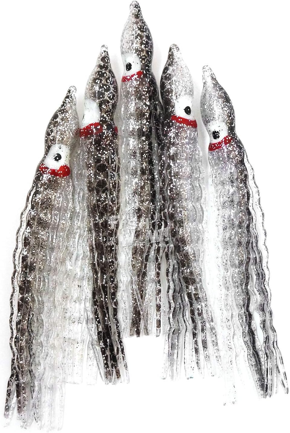 100pcs 5inch Squid Skirt Crinkle Hoochies 13cm Wavy Octopus Fishing Soft Lure -10 Colors- Glow Seaweed, Pink Purple, Green, Blue, Orange, Black, Red, Silver, Clear, Yellow, White