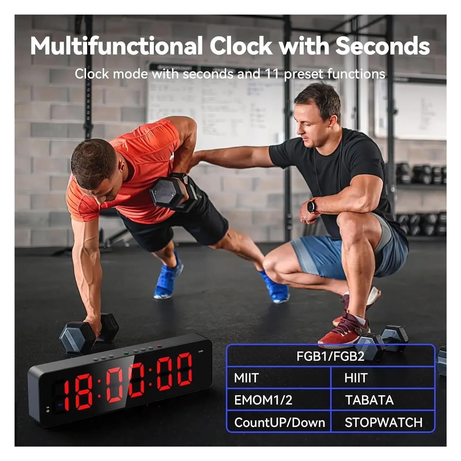 Reloj de gimnasio con control remoto, temporizador de intervalos ultraclaro de 12x 3,5 pulgadas con cuenta atrás/arriba LED for deporte Uso en múltiples escenarios