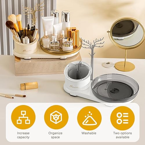 Miniatura 6 de Organizador de maquillaje giratorio de 360, vitrina giratoria de gran capacidad para cosméticos de tocador, lápices labiales, joyas, cuidado de