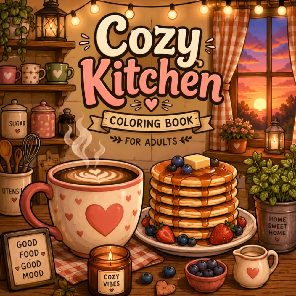 Cozy Kitchen Coloring Book for Adults: 25 Warm and Relaxing Kitchen Illustrations with Bold and Easy Designs for Stress Relief, Mindfulness and Creative Fun